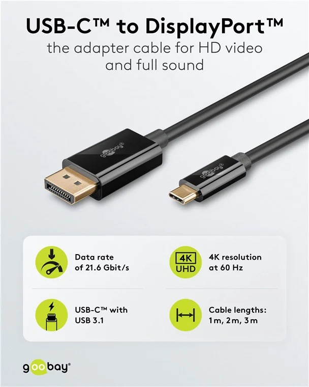 USB-C™-auf-DisplayPort™-Kabel, 2 m, schwarz