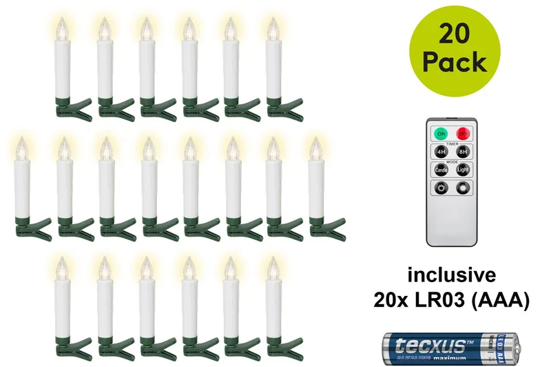 20 kabellose LED-Weihnachtsbaumkerzen inkl. 20x AAA (LR03)