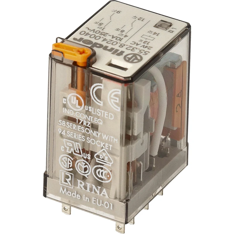 Finder 55.32 Industrielles Relais 2CO 10A 24VAC Mit Testtaste - 55.32.8.024.0040