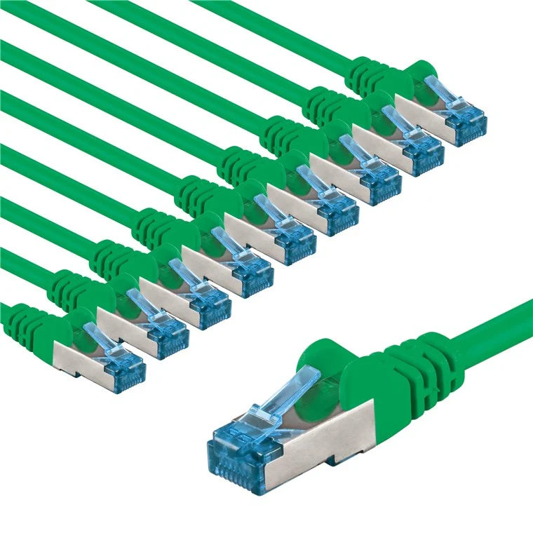 CAT 6A Patchkabel, S/FTP (PiMF), 3 m, grün, 10er-Set