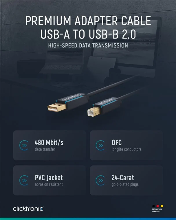 USB-A-auf-USB-B 2.0 Adapterkabel