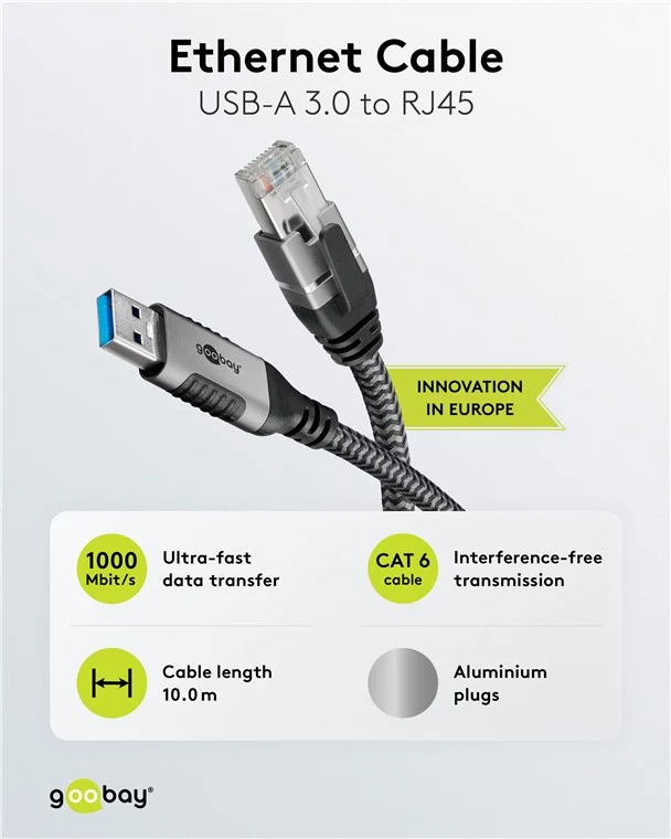 Ethernet-Kabel USB-A 3.0 auf RJ45, 10 m