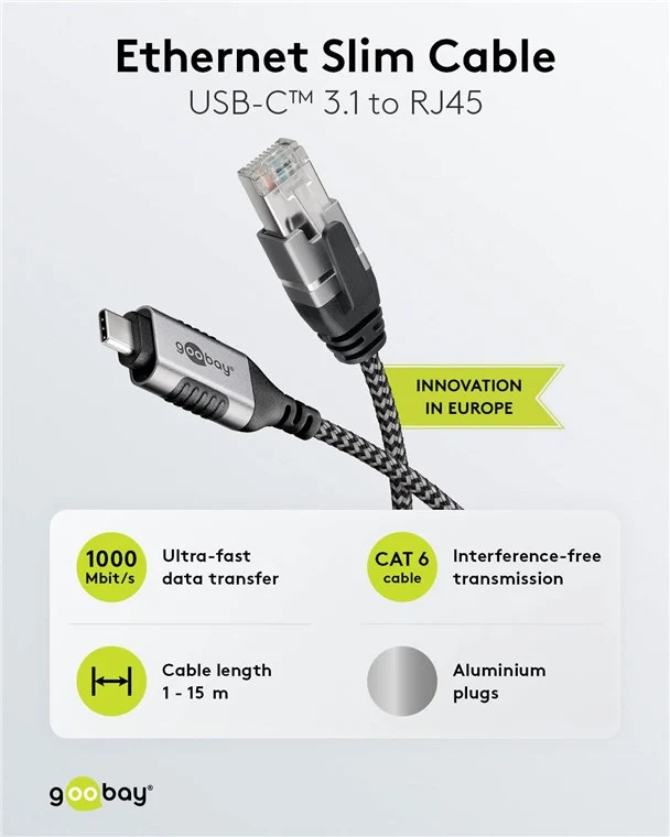 Ethernet-Kabel USB-C™ 3.1 auf RJ45, Slim, 1,5 m
