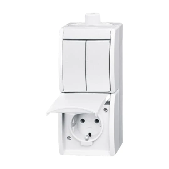 BUSCH-JAEGER 2601/5/20EW-54-503 Kombination Wippschalter mit SCHUKO® Steckdose 2-fach, Wippe, Serienschaltung 2P+PE ocean® alpinweiß