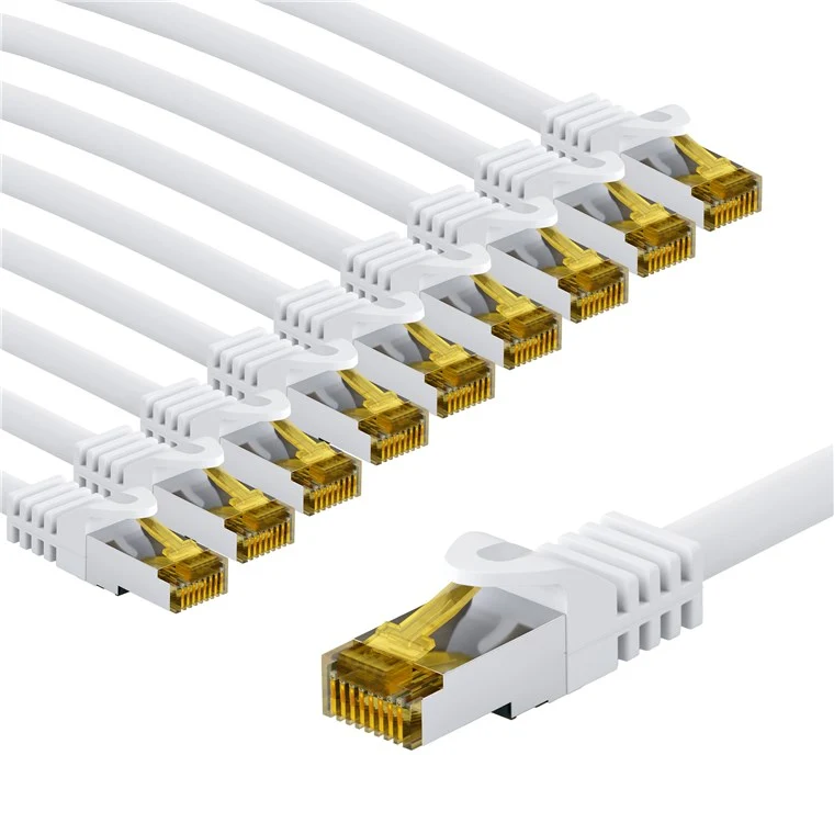 RJ45-Patchkabel CAT 6A S/FTP (PiMF), 500 MHz mit CAT 7 Rohkabel, 5 m, weiß, 10er-Set