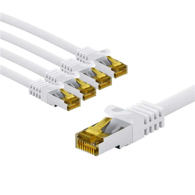 RJ45-Patchkabel CAT 6A S/FTP (PiMF), 500 MHz mit CAT 7 Rohkabel, 2 m, weiß, 5er-Set