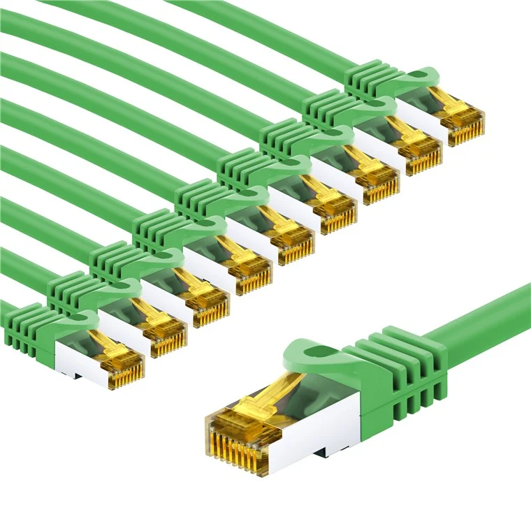 RJ45-Patchkabel CAT 6A S/FTP (PiMF), 500 MHz mit CAT 7 Rohkabel, 3 m, grün, 10er-Set