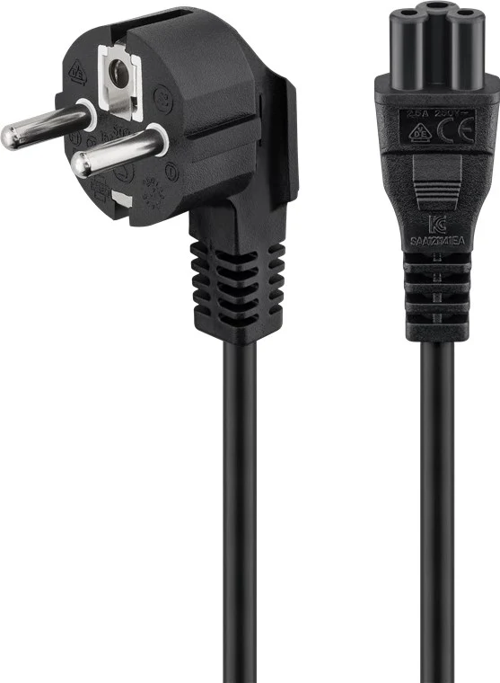 Netzkabel (Schutzkontakt) abgewinkelt, 1,8 m, Schwarz, (3*0,75 mm²)