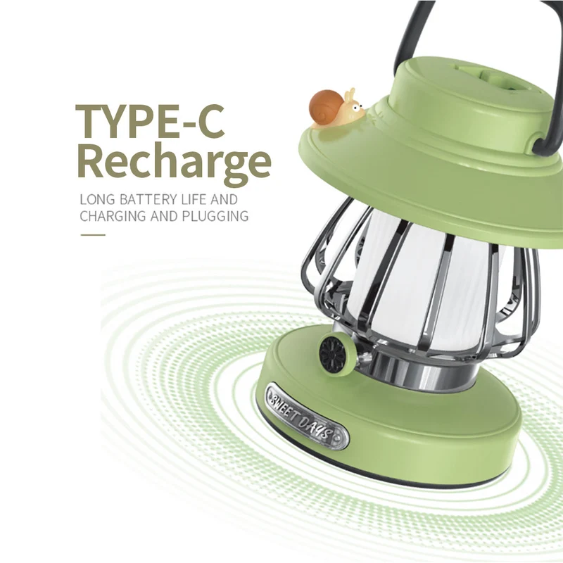 SnailGlow Tragbare Campinglampe – USB-wiederaufladbare Nachtlampe