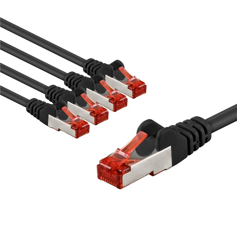 CAT 6 Patchkabel, S/FTP (PiMF), 2 m, schwarz, 5er-Set