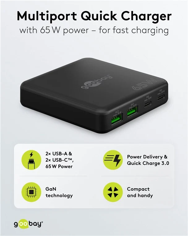 USB-C™ PD GaN Multiport-Tischladegerät (65 W) schwarz