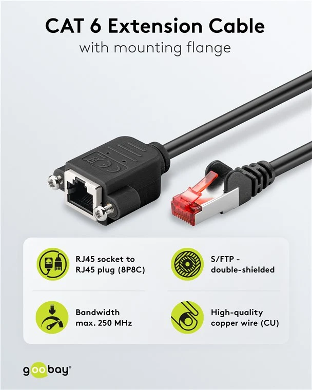 CAT 6 Verlängerungskabel, S/FTP (PiMF), schwarz