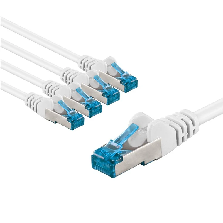 CAT 6A Patchkabel, S/FTP (PiMF), 1 m, weiß, 5er-Set