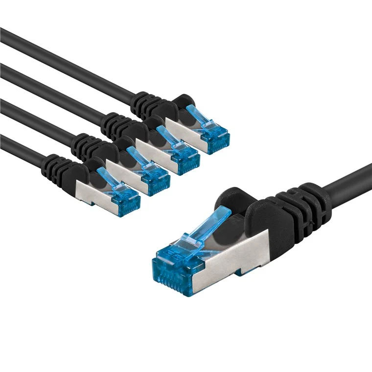 CAT 6A Patchkabel, S/FTP (PiMF), 1 m, schwarz, 5er-Set