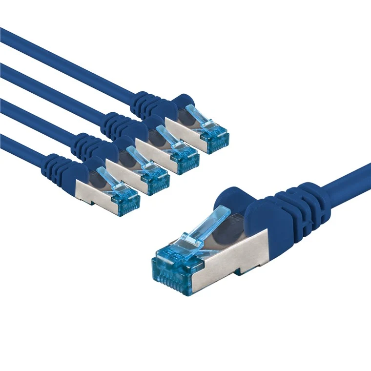 CAT 6A Patchkabel, S/FTP (PiMF), 5 m, blau, 5er-Set
