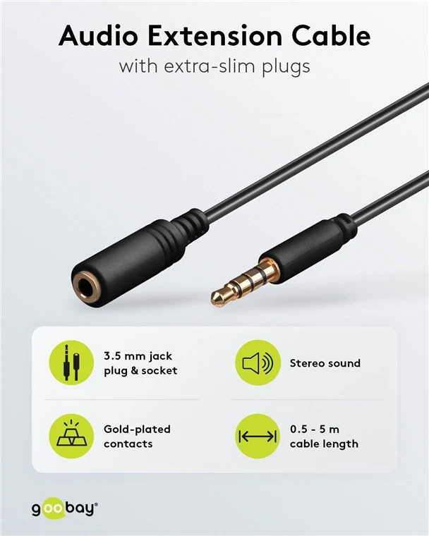 Kopfhörer- und Audio Verlängerungskabel AUX, 4-pol. 3,5mm slim, CU