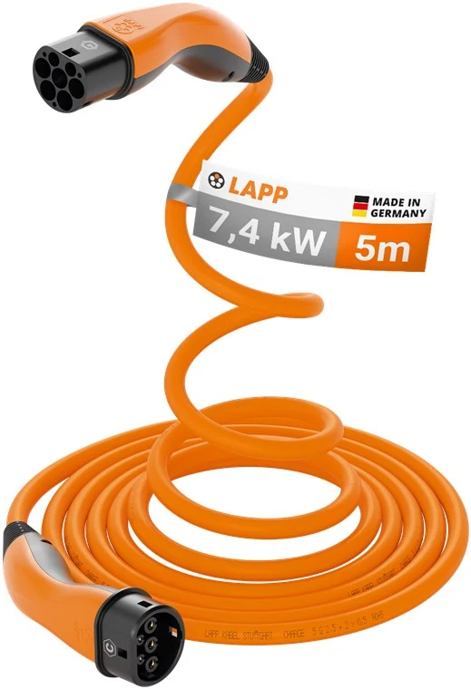 Selbstaufrollendes Ladekabel Typ 2, bis zu 7,4 kW, 5 m, orange