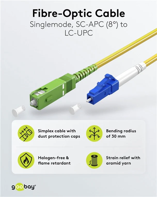 Glasfaserkabel (FTTH), Singlemode (OS2) Yellow, (Simplex), 30 m