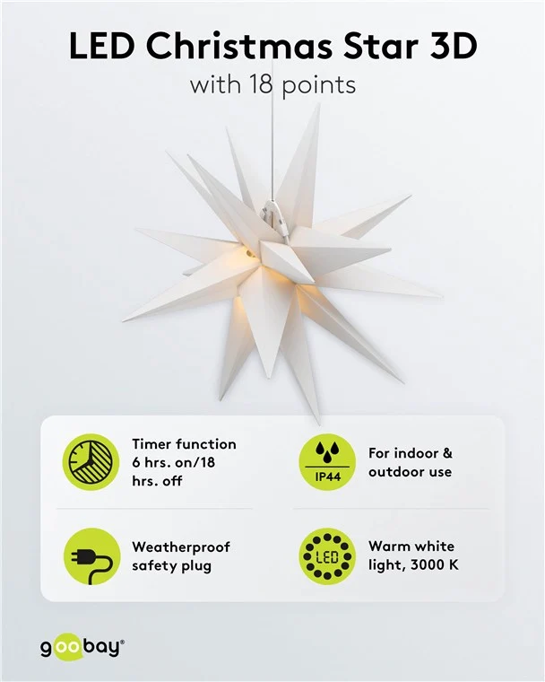 LED-Weihnachtsstern 3D, Ø 56 cm, mit Netzkabel