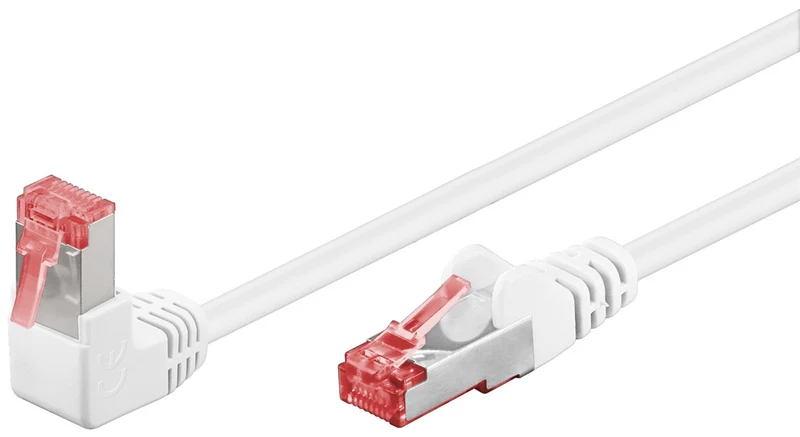 CAT 6 Patchkabel 1x 90° gewinkelt, S/FTP (PiMF), weiß, 0,5 m