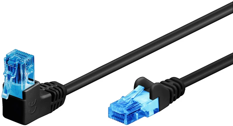 CAT 6A Patchkabel 1x 90° gewinkelt, U/UTP, schwarz