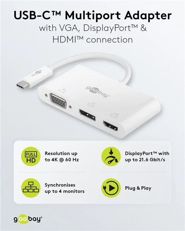 USB-C™ Multiport-Adapter auf VGA, DisplayPort™, HDMI™