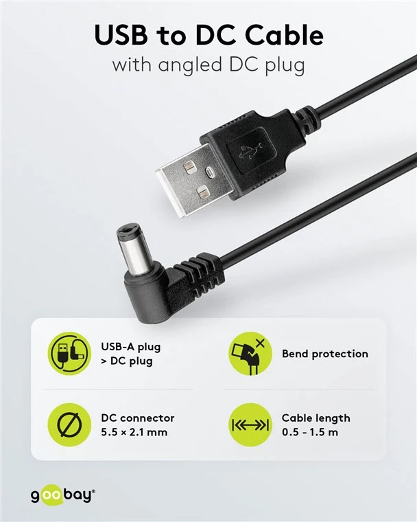 USB-auf-DC-Kabel 5 V/1 A, 0,5 m