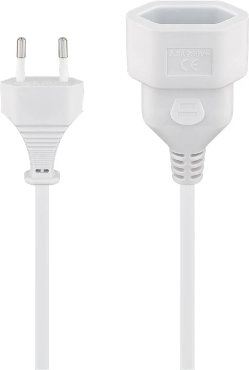 Verlängerungskabel Eurostecker, 2 m, weiß, (2*0,75 mm²)
