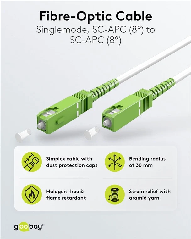 Glasfaserkabel (FTTH), Singlemode (OS2) White, (Simplex), 0,5 m