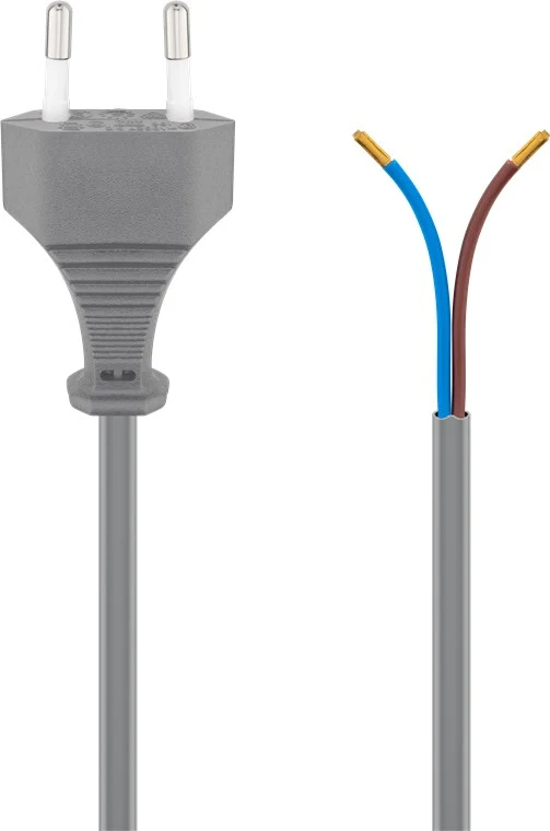 Kabel mit Eurostecker zum Konfektionieren, 1,5 m, Grau, (2*0,75 mm²)