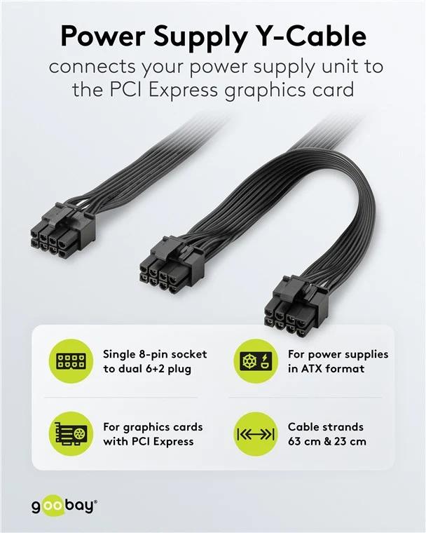 Netzteil-Kabel 8-Pin-Stecker auf Dual 6+2-Stecker für PCIe
