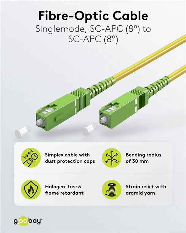 Glasfaserkabel (FTTH), Singlemode (OS2) Yellow, (Simplex), 0,5 m