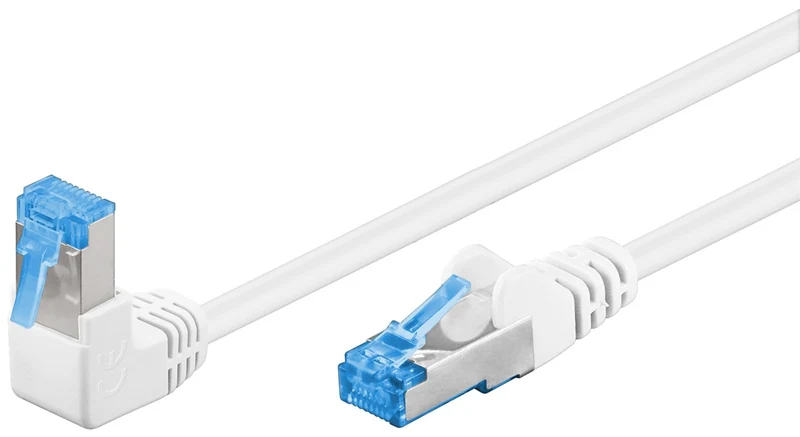 CAT 6A Patchkabel 1x 90° gewinkelt, S/FTP (PiMF), weiß, 1 m
