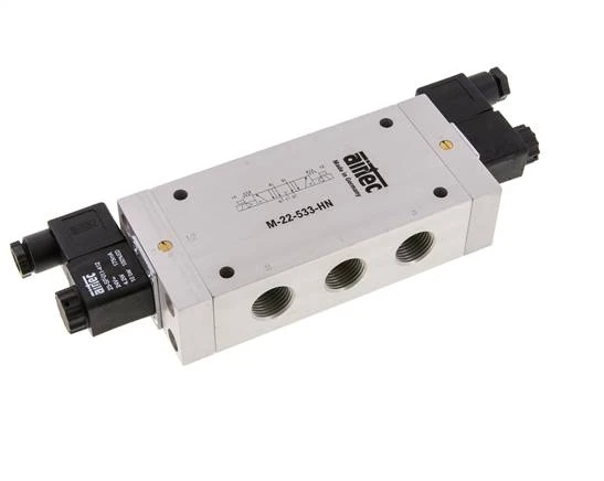 5/3 G1/2'' Auspuff-Mittelmagnetventil 24V DC 3-10bar/42-140psi Airtec