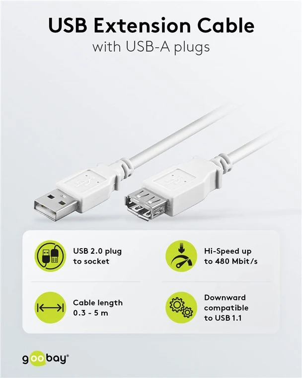 USB-A-Verlängerung, 1,8 m, weiß
