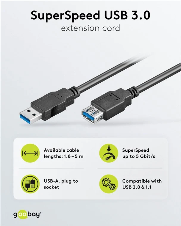 USB-A-Verlängerung, 1,8 m, schwarz