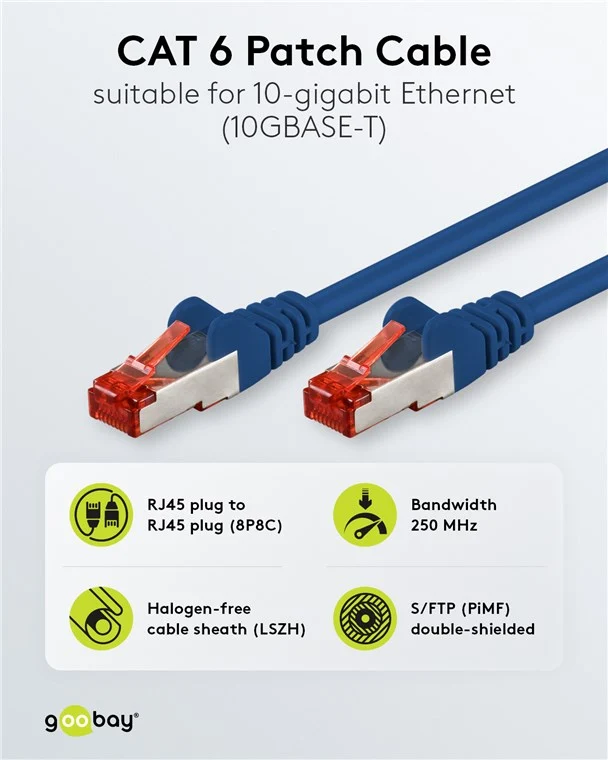 CAT 6 Patchkabel, S/FTP (PiMF), blau