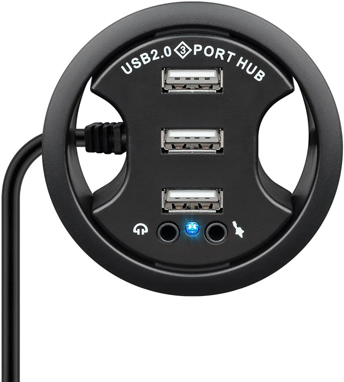 3-Port USB-Einbau-Hub mit 2x 3,5-mm-Audio-Anschlüssen