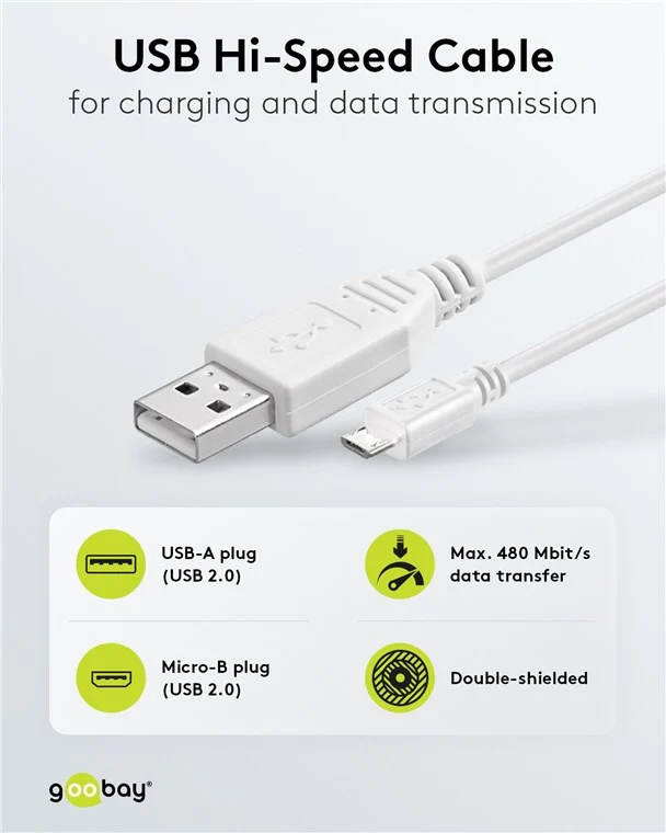USB-A-auf-Micro-B-Kabel, 1,8 m, weiß