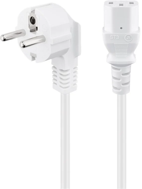 abgewinkeltes Kaltgeräte-Anschlusskabel, 3 m, Weiß, (3*1 mm²)