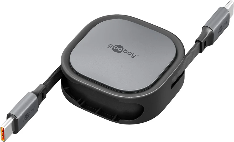 Selbstaufrollendes USB-C™-Kabel, 1 m, schwarz;silber