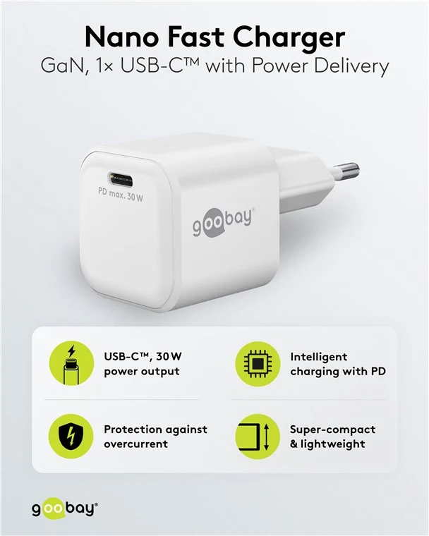USB-C™ PD GaN Schnellladegerät Nano (30 W) weiß