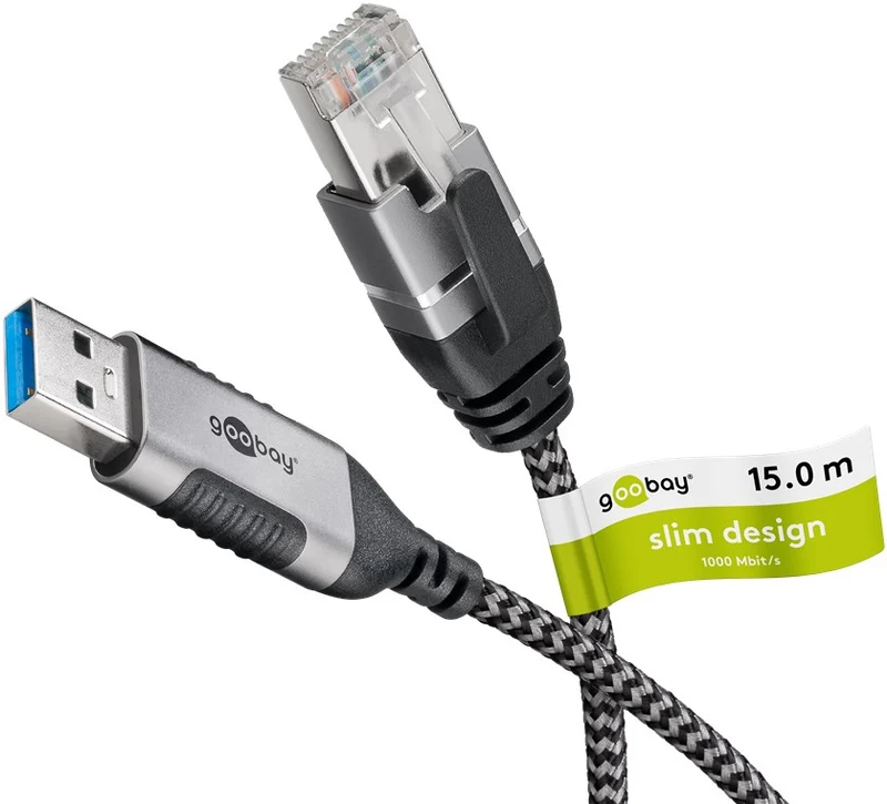 Ethernet-Kabel USB-A 3.0 auf RJ45, Slim, 15 m
