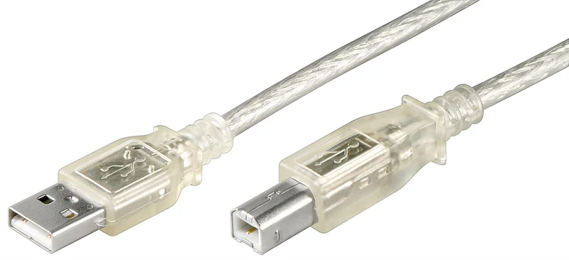 USB-A-auf-USB-B-Kabel, 1,8 m, transparent