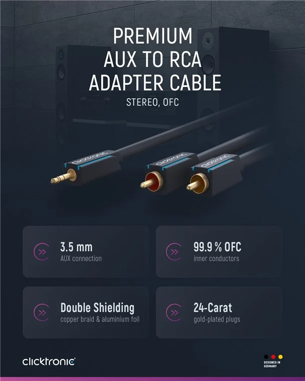 3,5-mm-AUX-auf-Cinch-Adapterkabel, stereo