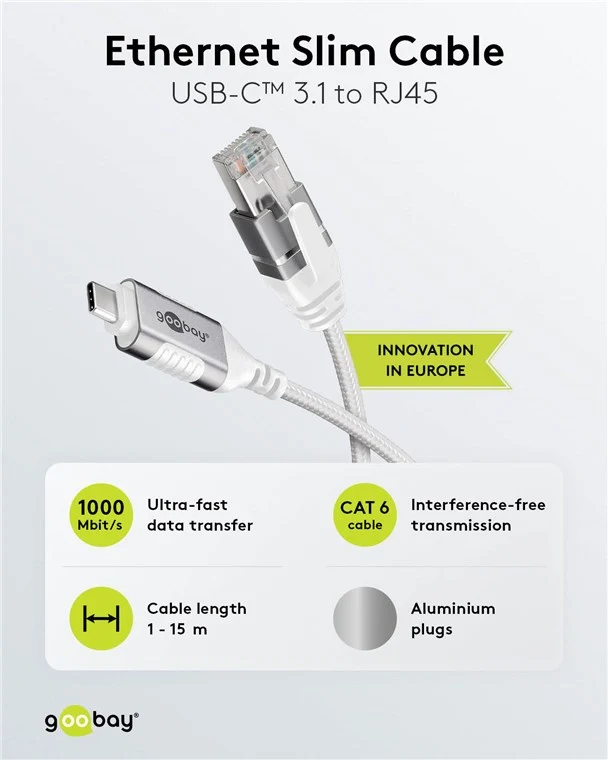 Ethernet-Kabel USB-C™ 3.1 auf RJ45, Slim, 5 m