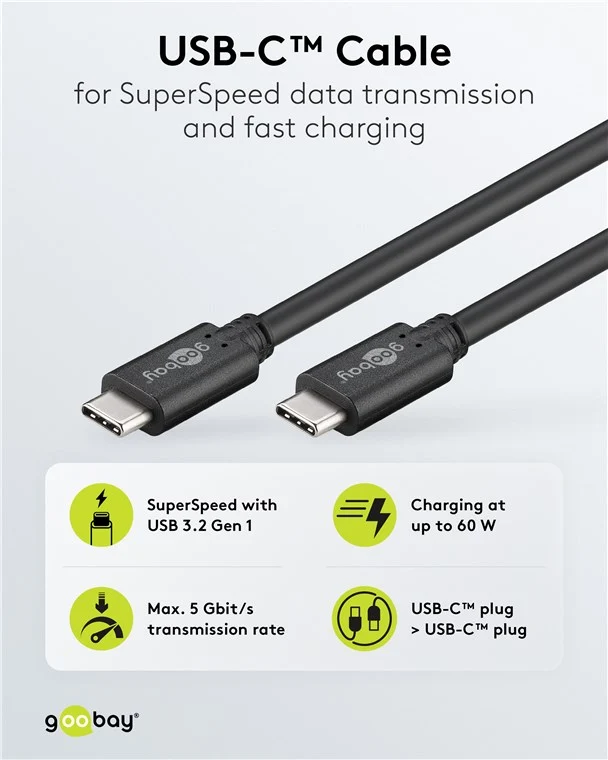 USB-C™-Kabel, 3 m, schwarz