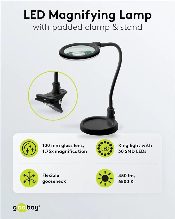 LED-Stand-/Klemm-Lupenleuchte, 6 W, schwarz