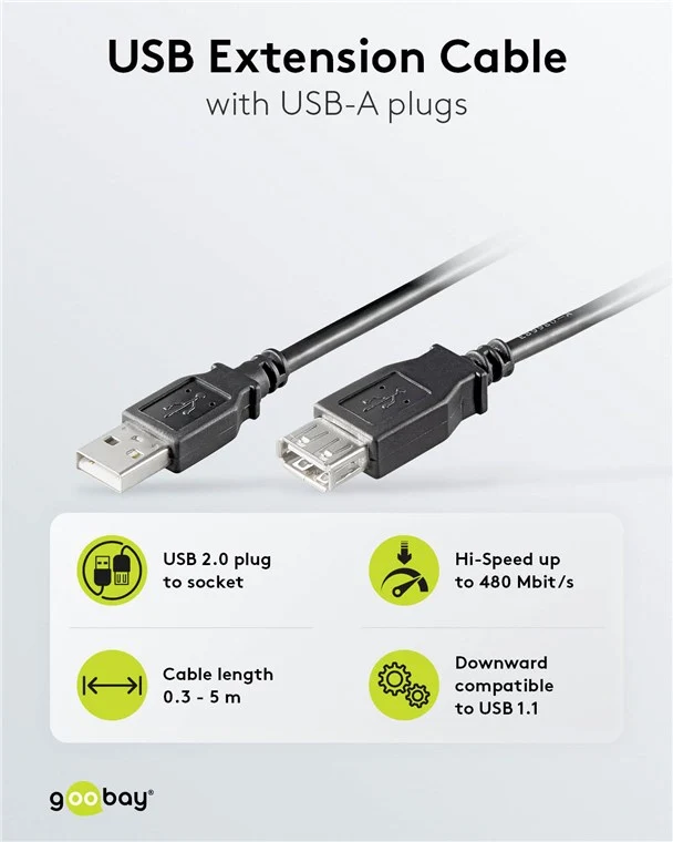 USB-A-Verlängerung, 1,8 m, schwarz