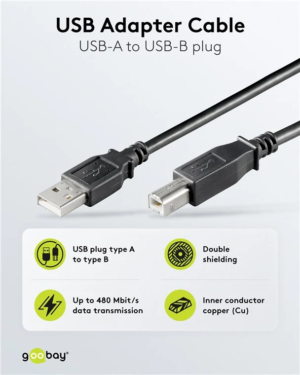 USB-A-auf-USB-B-Kabel, 5 m, schwarz